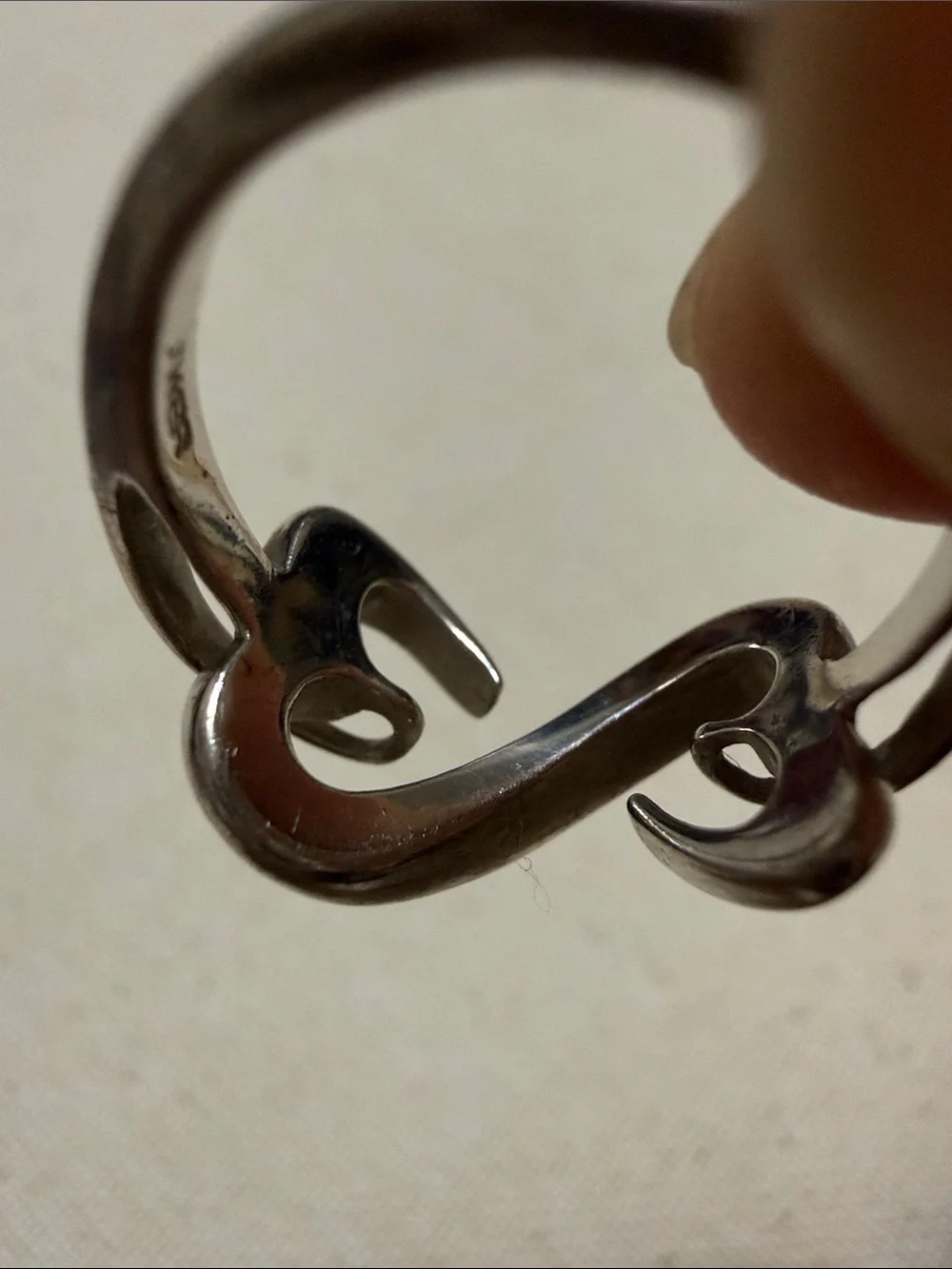 Sterling Silver 925 Abstract double heart Loop Ring size 6.75